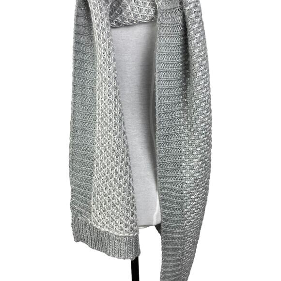 Calvin Klein | OS Gray & Silver Metallic Chunky Knit Pullover Poncho Sweater - Picture 3 of 14